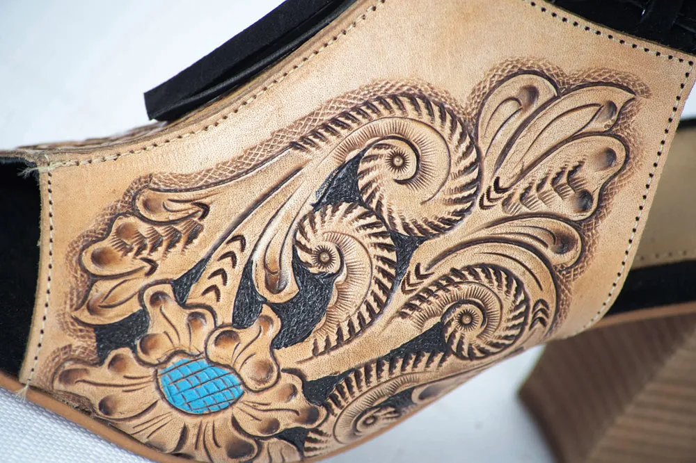 American Darling ADFT102 Hand tooled carved genuine leather sandal footwear flip flop