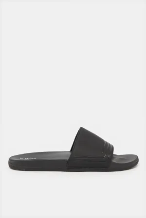 Men Black Embossed Slide
