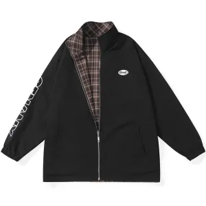 Pattern Print And Plaid Reversible Couple Jacket