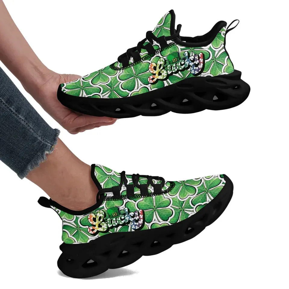 Personalized Unique Green and White Holiday Shoes, Custom Irish Spirit Sneakers, Stylish Unisex Shoes