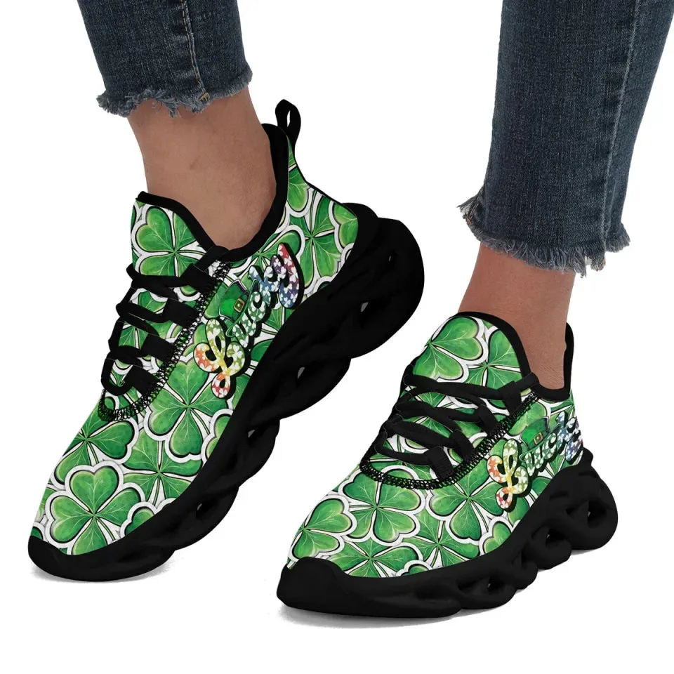Personalized Unique Green and White Holiday Shoes, Custom Irish Spirit Sneakers, Stylish Unisex Shoes